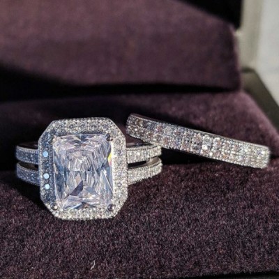 DAYSOE White Gold Mother-of-Pearl Exaggerated Couple Rings for Formal Events
