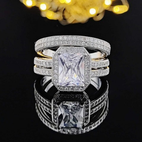 DAYSOE White Gold Mother-of-Pearl Exaggerated Couple Rings for Formal Events