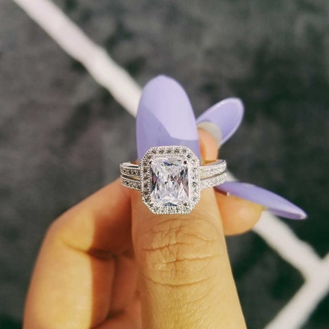 DAYSOE White Gold Mother-of-Pearl Exaggerated Couple Rings for Formal Events