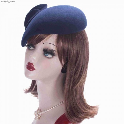 Lawliet Women's Tri-Color Teardrop Cloche Hat with Flowers - British Wool Felt