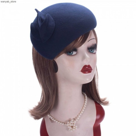 Lawliet Women's Tri-Color Teardrop Cloche Hat with Flowers - British Wool Felt