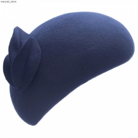 Lawliet Women's Tri-Color Teardrop Cloche Hat with Flowers - British Wool Felt