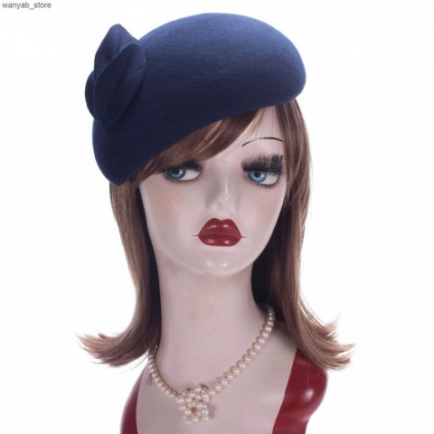 Lawliet Women's Tri-Color Teardrop Cloche Hat with Flowers - British Wool Felt