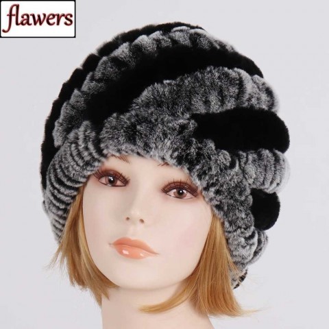 Soft Winter Women's Beanie Hats with 100% Natural Rex Rabbit Fur J240923
