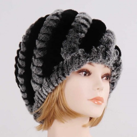 Soft Winter Women's Beanie Hats with 100% Natural Rex Rabbit Fur J240923