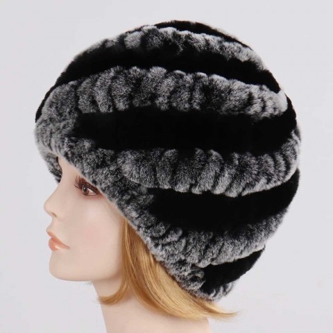 Soft Winter Women's Beanie Hats with 100% Natural Rex Rabbit Fur J240923