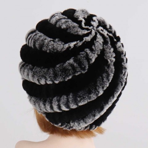 Soft Winter Women's Beanie Hats with 100% Natural Rex Rabbit Fur J240923