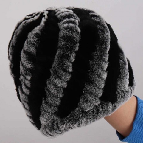 Soft Winter Women's Beanie Hats with 100% Natural Rex Rabbit Fur J240923
