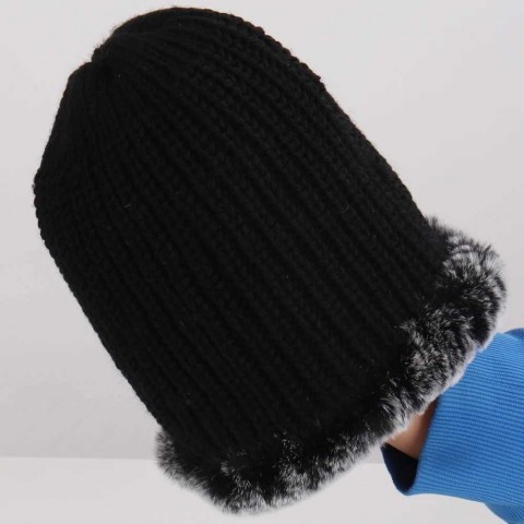 Soft Winter Women's Beanie Hats with 100% Natural Rex Rabbit Fur J240923