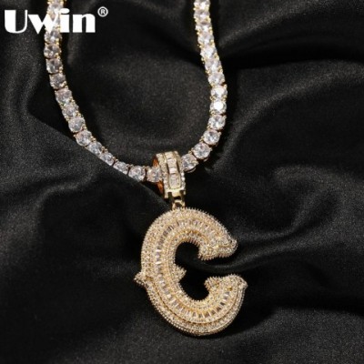 UWIN Stylish Initial Charms Necklace for Men & Women - Iced Out Baguette CZ Zircon with Tennis Chain