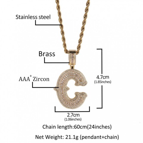 UWIN Stylish Initial Charms Necklace for Men & Women - Iced Out Baguette CZ Zircon with Tennis Chain