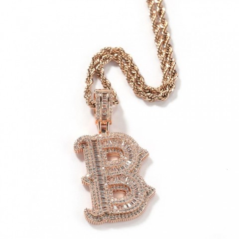 UWIN Stylish Initial Charms Necklace for Men & Women - Iced Out Baguette CZ Zircon with Tennis Chain