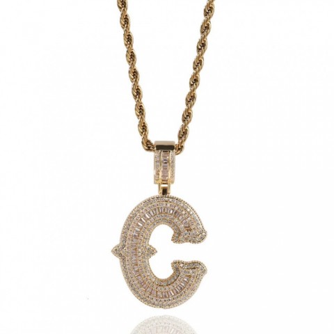 UWIN Stylish Initial Charms Necklace for Men & Women - Iced Out Baguette CZ Zircon with Tennis Chain