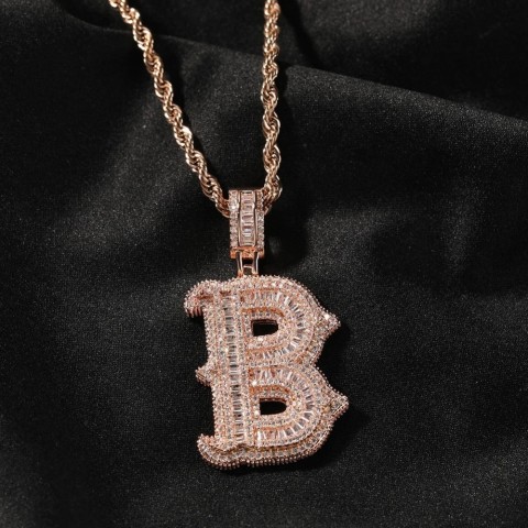 UWIN Stylish Initial Charms Necklace for Men & Women - Iced Out Baguette CZ Zircon with Tennis Chain