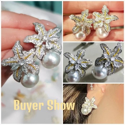 Gorgeous Stud Earrings with Flower Design and Sparkling CZ Stones for Women