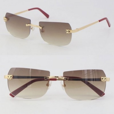 2022 Trendy Metal Rimless Sunglasses with 18K Gold Pink Lenses