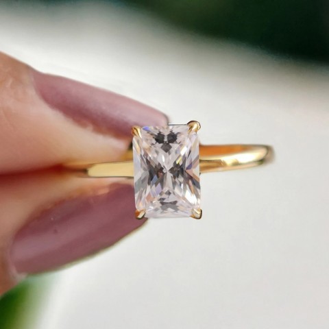 Sterling Silver 925 Zircon Rectangle Ring for Women Engagement Wedding