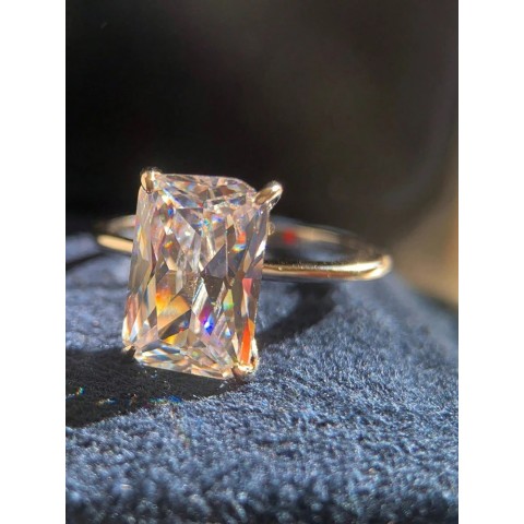 Sterling Silver 925 Zircon Rectangle Ring for Women Engagement Wedding
