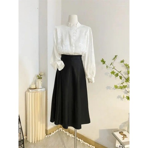 Elegant Retro Women's Blouses with Stand-up Collar, Long Sleeve, Autumn Fashion