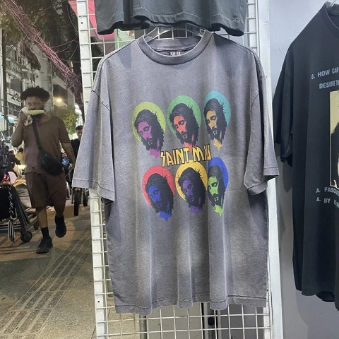 Colourful Vintage Washed Gray T-Shirt for Men and Women with Oversized Fit and Character Print