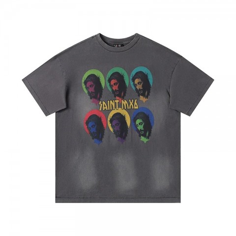 Colourful Vintage Washed Gray T-Shirt for Men and Women with Oversized Fit and Character Print