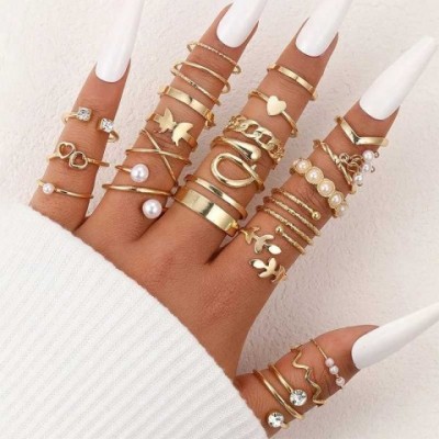 Boho Vintage Gold Heart Butterfly Rings Set 22Pcs for Women