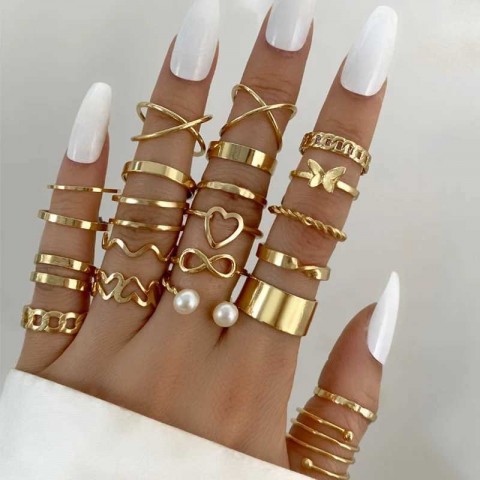 Boho Vintage Gold Heart Butterfly Rings Set 22Pcs for Women