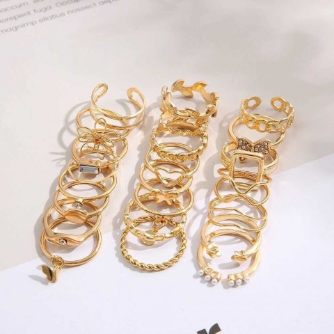 Boho Vintage Gold Heart Butterfly Rings Set 22Pcs for Women