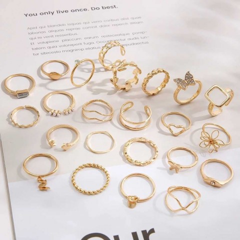 Boho Vintage Gold Heart Butterfly Rings Set 22Pcs for Women