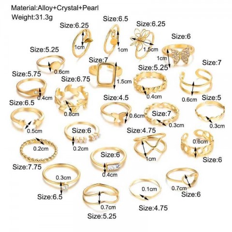 Boho Vintage Gold Heart Butterfly Rings Set 22Pcs for Women