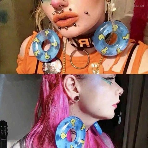 Punk Style Dangle Earrings for Women - Big Exaggerated Swimming Ring Jewelry