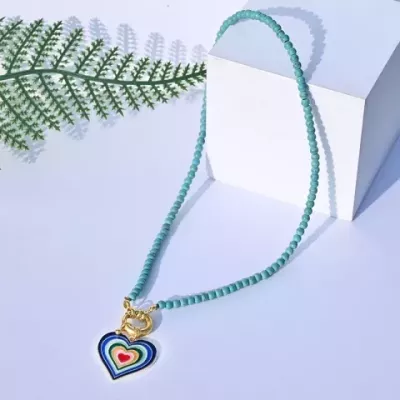 Rainbow Heart Butterfly Choker Necklace for Women - Trendy Bohemian Shell Pendant
