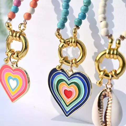Rainbow Heart Butterfly Choker Necklace for Women - Trendy Bohemian Shell Pendant
