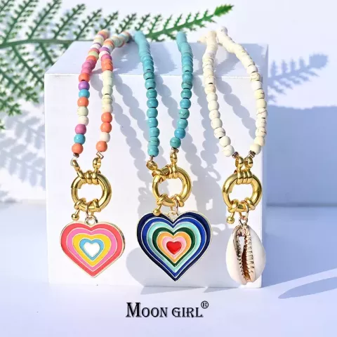 Rainbow Heart Butterfly Choker Necklace for Women - Trendy Bohemian Shell Pendant