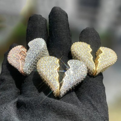 Hip Hop Rapper Bling Silver Plated Heart Ring with CZ Stones for Unisex Lover Jewelry