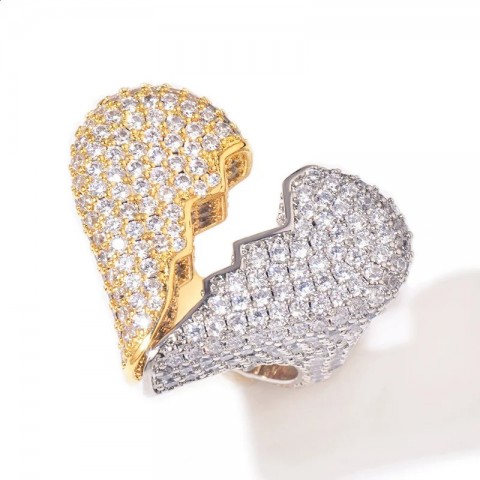 Hip Hop Rapper Bling Silver Plated Heart Ring with CZ Stones for Unisex Lover Jewelry