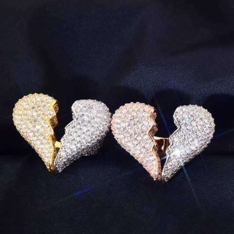 Hip Hop Rapper Bling Silver Plated Heart Ring with CZ Stones for Unisex Lover Jewelry