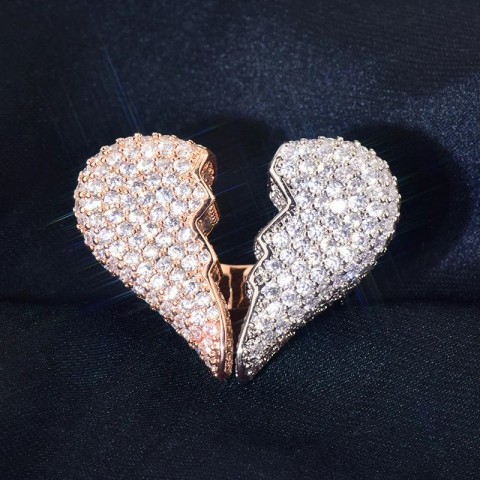 Hip Hop Rapper Bling Silver Plated Heart Ring with CZ Stones for Unisex Lover Jewelry