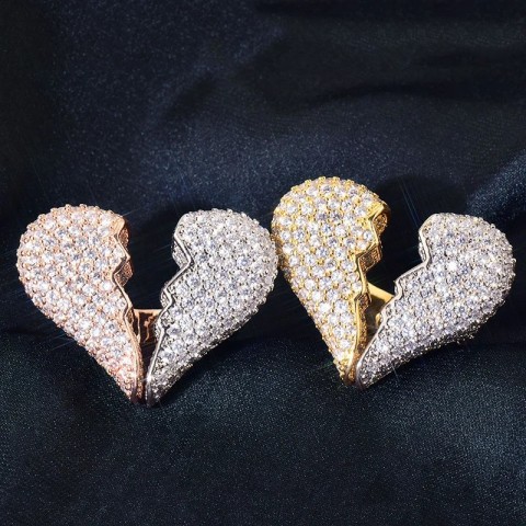 Hip Hop Rapper Bling Silver Plated Heart Ring with CZ Stones for Unisex Lover Jewelry