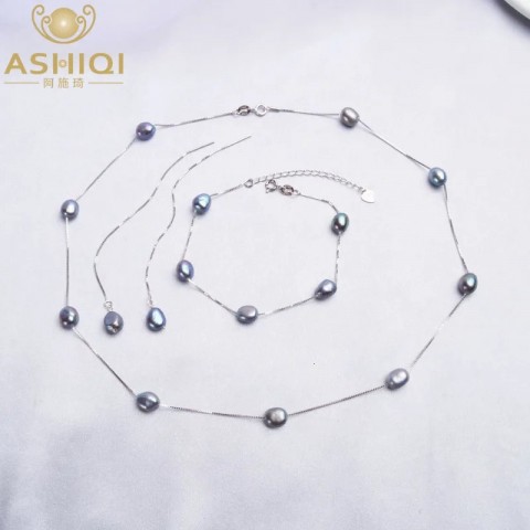 ASHIQI Sterling Silver Jewelry Set Celtic Heart Pearl Earrings Necklace Bracelet for Women Unisex