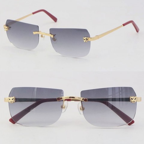 2022 Trendy Metal Rimless Sunglasses with 18K Gold Pink Lenses