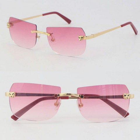 2022 Trendy Metal Rimless Sunglasses with 18K Gold Pink Lenses