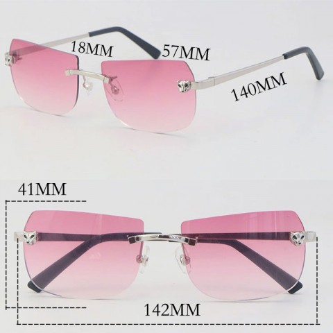 2022 Trendy Metal Rimless Sunglasses with 18K Gold Pink Lenses