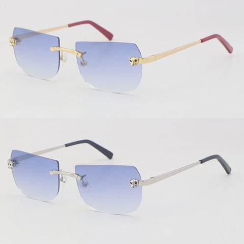 2022 Trendy Metal Rimless Sunglasses with 18K Gold Pink Lenses