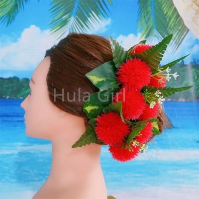 Hawaiian Red Lehua Leaf Hair Clips for Women - Tropical Flower Accessories 250420