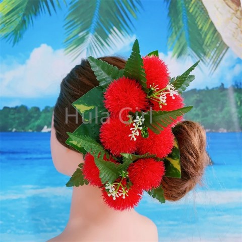 Hawaiian Red Lehua Leaf Hair Clips for Women - Tropical Flower Accessories 250420