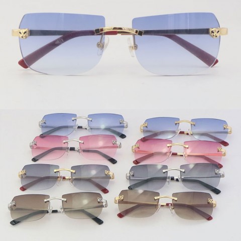 2022 Trendy Metal Rimless Sunglasses with 18K Gold Pink Lenses
