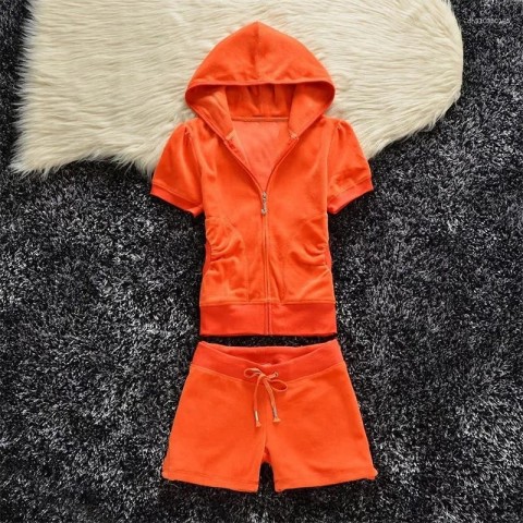 Women's Fashion Tracksuits Set with Hooded Sweatshirt and Velvet Shorts