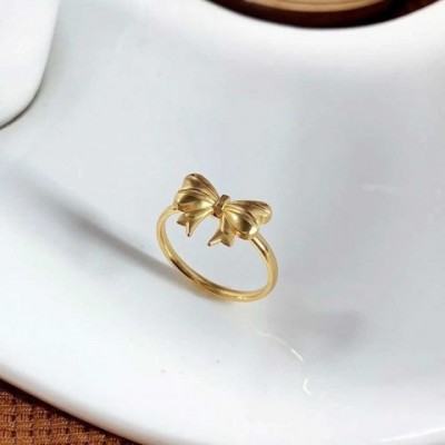 2024 Trendy Retro Gold Titanium Steel Bow Ring for Women - Exquisite Charm Wedding Jewelry
