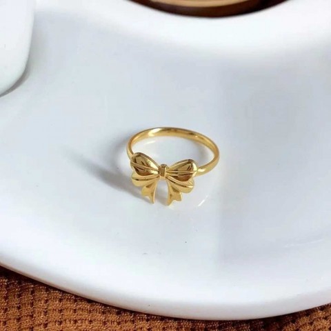 2024 Trendy Retro Gold Titanium Steel Bow Ring for Women - Exquisite Charm Wedding Jewelry